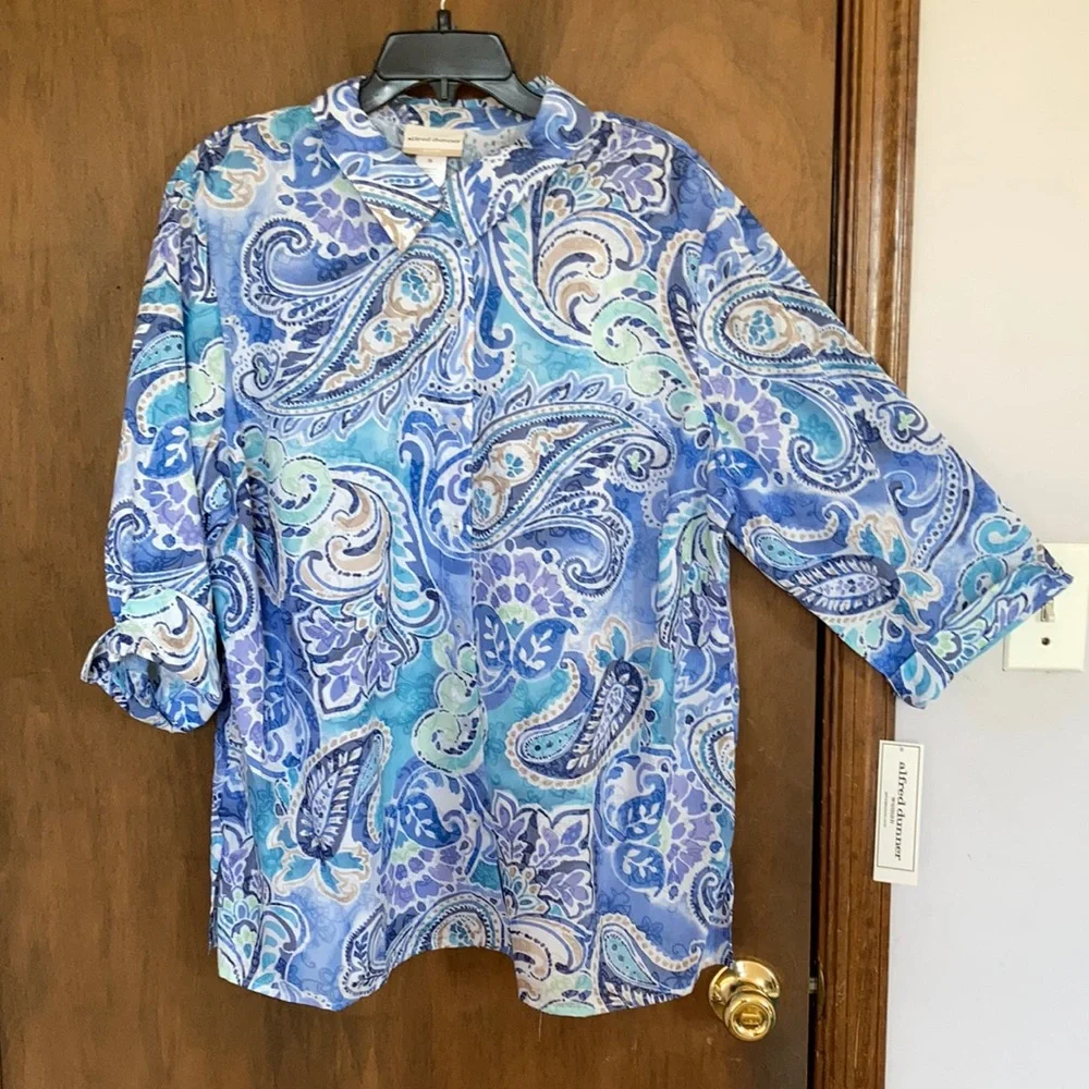 3/$45 Alfred Dunner top abstract floral paisley like print button down shirt 2X - Picture 5 of 17